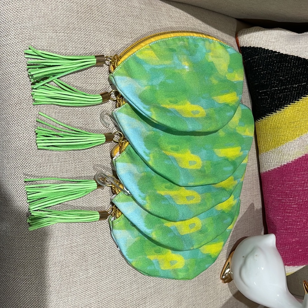 Cute little green yellow tie-die half circle pouches - set of 5
